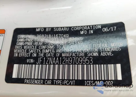 2017 Toyota 86 from USA, damaged, VIN JF1ZNAA12H9709953